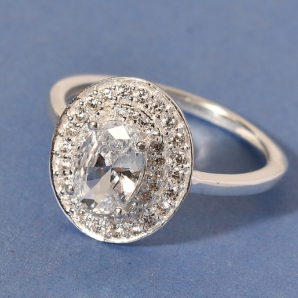HALO WHITE SAPPHIRE RING IN SOLID STERLING SILVER
